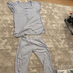 Blue and White Stripe Lake Maternity Pajamas